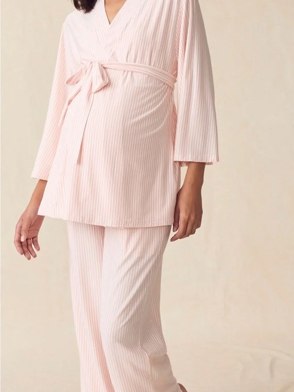 Maternity Ribbed Wrap Pajama Set — Light Pink